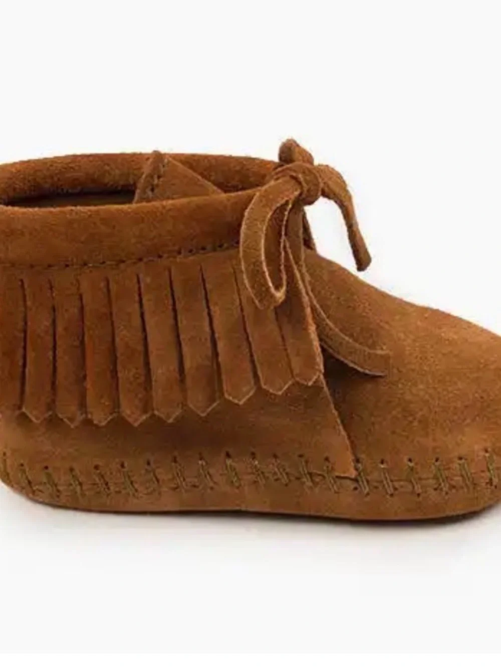 Kids Suede Fringe Moccasin Bootie in Brown